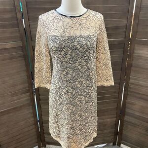 Calvin Klein Cream and Black Lace Dress